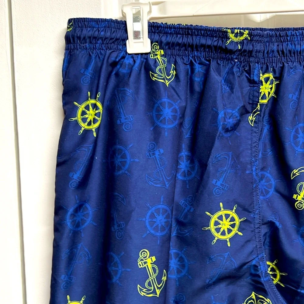 UZZI Navy Blue Anchor Print Water Resistant Active Swim Trunks Mens Size 2XL NWT